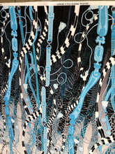 Satin charmeuse digital print 54&quot; wide    Beautiful blue black white belt design      Soft silky fabric sold by the yard