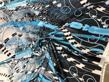 Satin charmeuse digital print 54&quot; wide    Beautiful blue black white belt design      Soft silky fabric sold by the yard