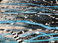 Satin charmeuse digital print 54&quot; wide    Beautiful blue black white belt design      Soft silky fabric sold by the yard