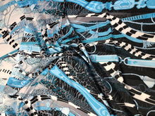 Satin charmeuse digital print 54&quot; wide    Beautiful blue black white belt design      Soft silky fabric sold by the yard