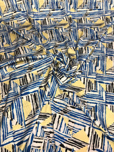 Satin charmeuse digital print 54&quot; wide    Beautiful ble yellow shades     Soft silky fabric sold by the yard