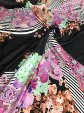 Satin charmeuse digital print 54&quot; wide   Beautiful floral stripe print     Soft silky fabric sold by the yard