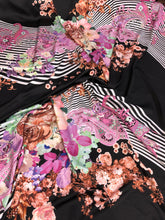 Satin charmeuse digital print 54&quot; wide   Beautiful floral stripe print     Soft silky fabric sold by the yard