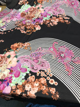 Satin charmeuse digital print 54&quot; wide   Beautiful floral stripe print     Soft silky fabric sold by the yard