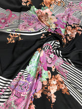 Satin charmeuse digital print 54&quot; wide   Beautiful floral stripe print     Soft silky fabric sold by the yard