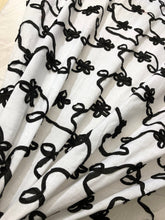 White Cotton with bjack cotton ribbon embroidery 54&quot; wide    Fabric sold by the yard