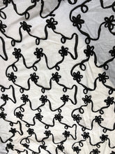 White Cotton with bjack cotton ribbon embroidery 54&quot; wide    Fabric sold by the yard