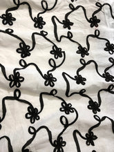 White Cotton with bjack cotton ribbon embroidery 54&quot; wide    Fabric sold by the yard