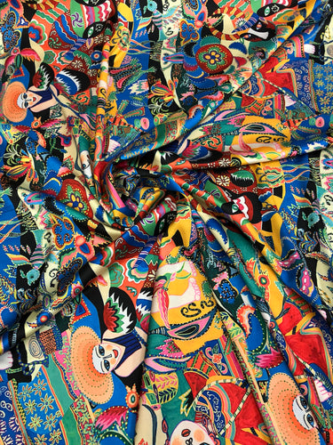 Satin charmeuse print 54" wide    Beautiful bright colors    Soft silky fabric sold by the yard