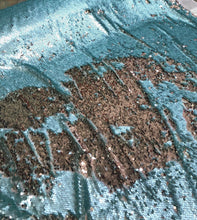 Riversible sequins fabric 54&quot; wide    Beautiful aqua gold sequins   Fabric sold by the yard