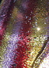 Multi color reversible sequins 54&quot; wide   Beautiful red gold silver color     Fabric sold by the yard
