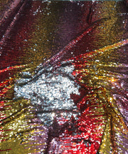 Multi color reversible sequins 54&quot; wide   Beautiful red gold silver color     Fabric sold by the yard