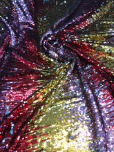 Multi color sequins 54&quot; wide     Beautiful red gold purple color combo    Fabric sold by the yard
