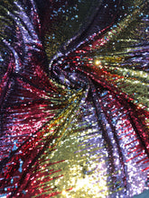 Multi color sequins 54&quot; wide     Beautiful red gold purple color combo    Fabric sold by the yard