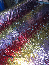 Multi color sequins 54&quot; wide     Beautiful red gold purple color combo    Fabric sold by the yard