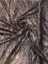 Beautiful sequins design 50&quot; wide    Charcoal grey sequins on grey mesh   Fabric sold by the yard