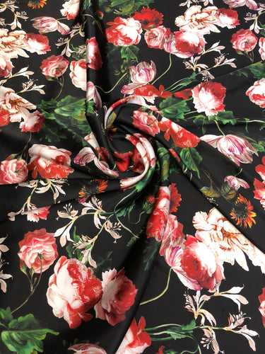 100% silk satin charmeuse digital print 54" wide    Beautiful floral print  silky soft fabric sold by the fabric