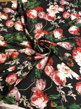 100% silk satin charmeuse digital print 54&quot; wide    Beautiful floral print  silky soft fabric sold by the fabric