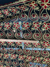 Gold red sequins cording embroidered on black mesh 52&quot; wide     Fabric sold by the yard