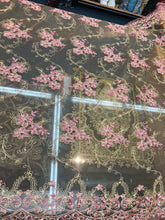 Gold mesh lace doubke side border 50&quot; wide     Beautiful gold meah woth pink embroidery   Fabric sold by the yard