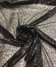 Black sequins on swirl meah fabric 52&quot; wide   Fabric sold by the yard