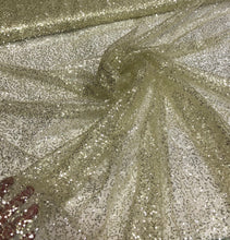 Gold sequins on swirl mesh fabric 52&quot; wide   See through sequins mesh fabric sold by the yard