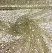Gold sequins on swirl mesh fabric 52&quot; wide   See through sequins mesh fabric sold by the yard