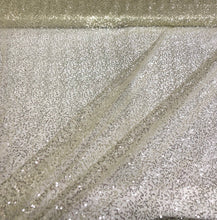 Gold sequins on swirl mesh fabric 52&quot; wide   See through sequins mesh fabric sold by the yard