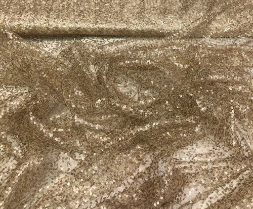 Champagne gold sequins on swirl mesh fabric 52" wide    Sequins fabric sold by the yard