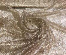 Champagne gold sequins on swirl mesh fabric 52&quot; wide    Sequins fabric sold by the yard