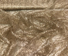 Champagne gold sequins on swirl mesh fabric 52&quot; wide    Sequins fabric sold by the yard