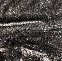 Black sequins on swirl sheer mesh fabric 52” wide    Sequins mesh fabric sold by the yard