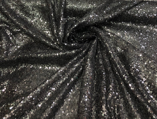 Allover Black sequins on swirl mesh fabric 52" wide    Sequins fabric sold by the yard
