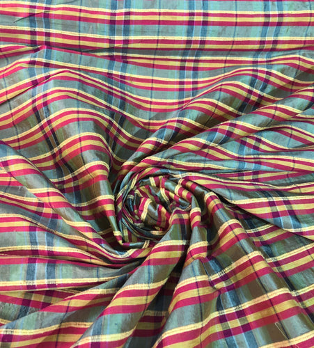 Silk shantung with noel plaids 45" wide   Beautiful aqua pink yellow color silk shantung sold by the yard