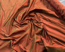 Silk shantung 54&quot; wide   Beautiful iridescent burnt red orange green color silk taffeta fabric sold by the yard