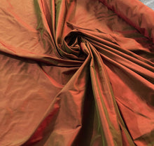 Silk shantung 54&quot; wide   Beautiful iridescent burnt red orange green color silk taffeta fabric sold by the yard