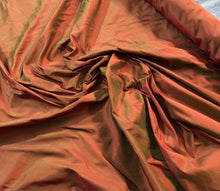 Silk shantung 54&quot; wide   Beautiful iridescent burnt red orange green color silk taffeta fabric sold by the yard