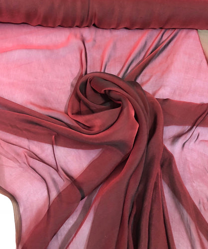 Silk chiffon 54" wide    Iridescent burgandy black color french silk chiffon fabric sold by the yard
