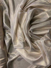 Silk chiffon 54&quot; wide     Matalic gold pinstripe silk chiffon fabric sold by the yard
