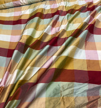 Silk shantung plaid 54&quot; wide   Beautiful wine green gold color combination silk shantung fabric sold by the yard