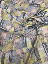 Satin charmeuse 54" wide    Beautiful geometrical design in pastel colors satin charmouse fabric sold by the yard