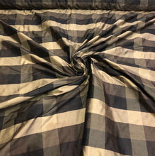 Silk shantung plaid 54&quot; wide    Beautiful black gold tan color silk shantung fabric sold by the yard