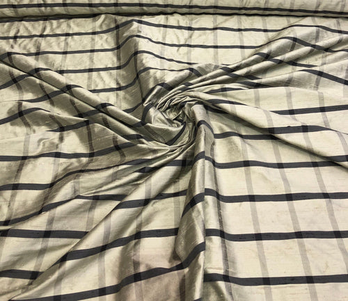 Silk shantung plaid 54" wide    Beautiful save green black color silk shantung fabric sold by the yard