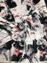 Satin charmeuse digital print 54&quot; wide    Beautiful white black red colors silky satin charmeuse fabric sold by the yard