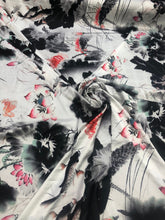 Satin charmeuse digital print 54&quot; wide    Beautiful white black red colors silky satin charmeuse fabric sold by the yard