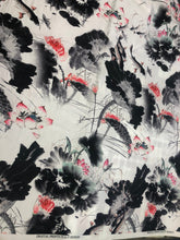 Satin charmeuse digital print 54&quot; wide    Beautiful white black red colors silky satin charmeuse fabric sold by the yard