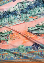 Satin charmeuse digital print 54&quot; wide   Beautiful landscape silk satin charmeuse fabric sold by the yard