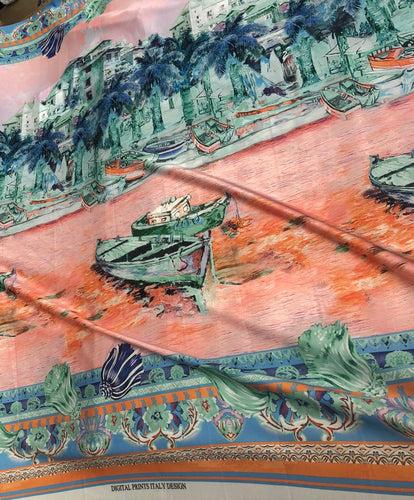 Satin charmeuse digital print 54" wide   Beautiful landscape silk satin charmeuse fabric sold by the yard