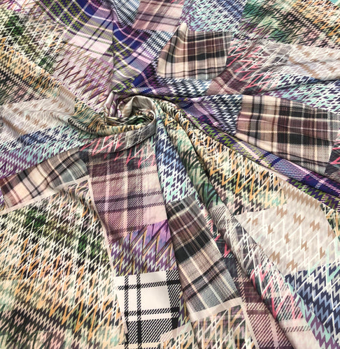 Sating charmeuse digital print 54" wide   Beautiful checks pattern silky charmeuse fabric sold by the yard
