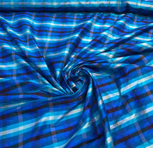 Silk shantung plaid 45&quot; wide   Beautiful turquoise colors silk shantung fabric sold by the yard